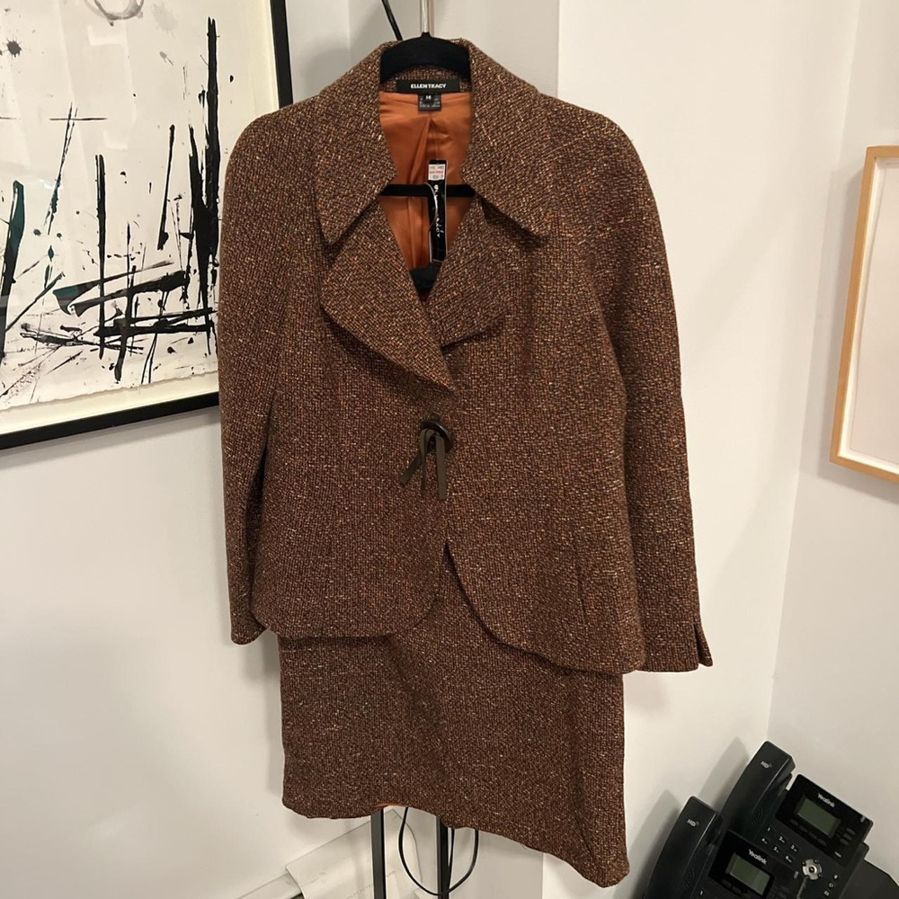 Ellen Tracy Brown Tweed Women's Blazer and Skirt Set